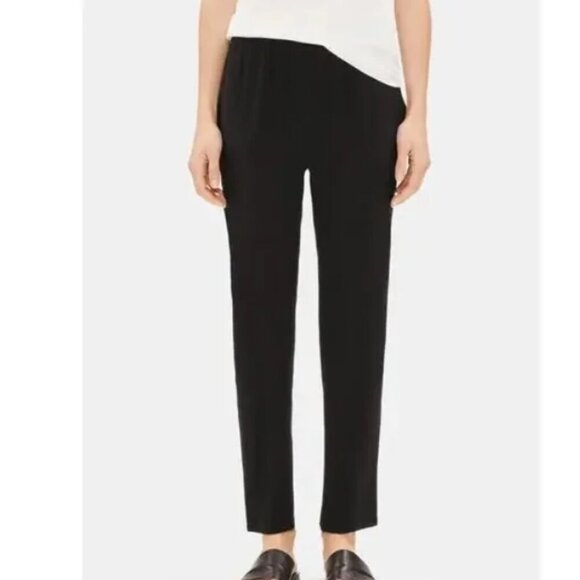 Eileen Fisher Black Silk Pull On Ankle Pants - Picture 1 of 14